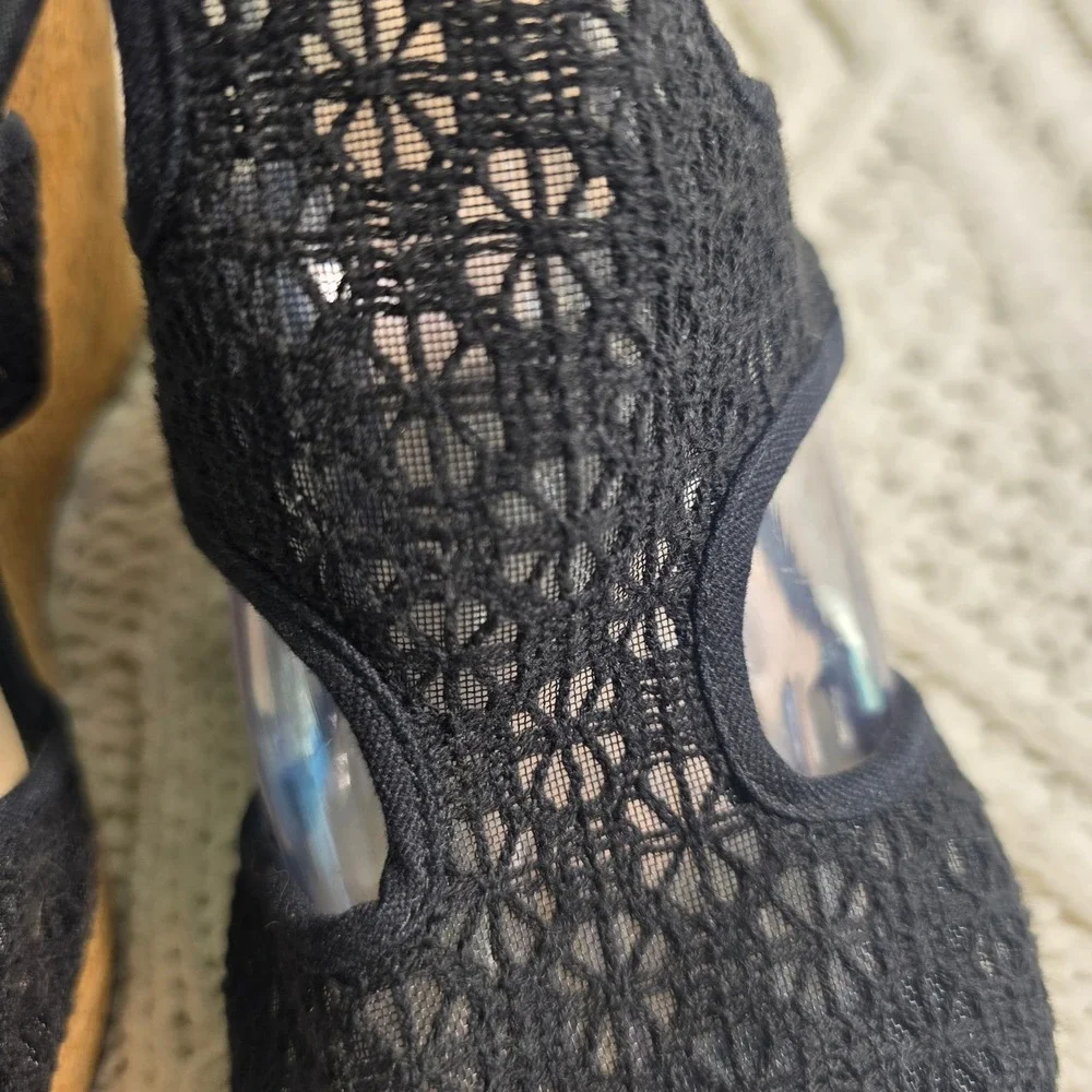 Fergalicious Wedge‎ Sandals Black Lace Mesh Cork Platform Sexy Womens 10